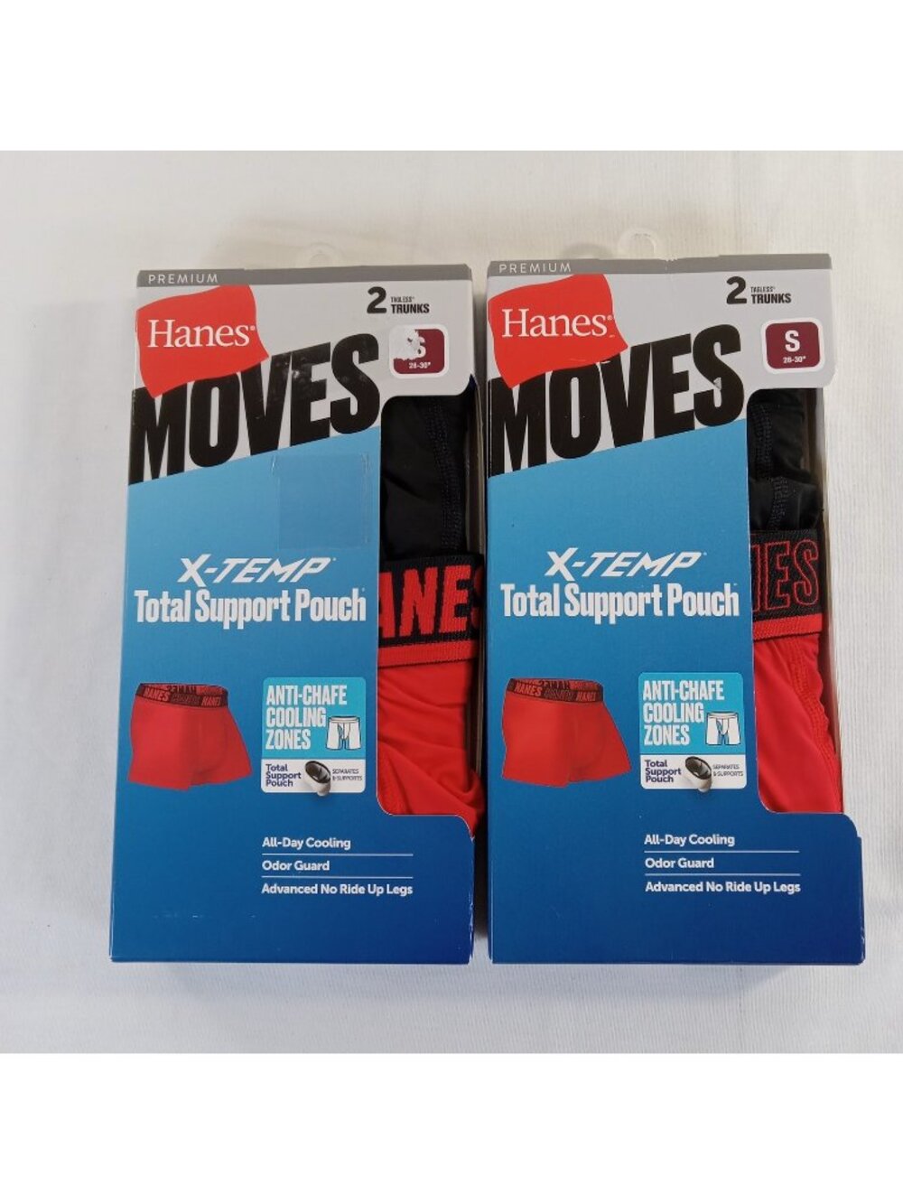 2 Hanes Moves X-Temp Total Support Pouch Trunks Underwear 2-Pack S Black Red